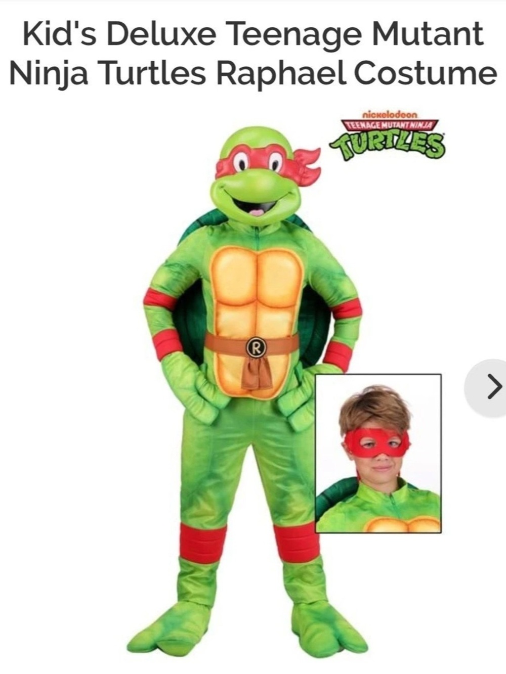 Kid's Deluxe Teenage Mutant Ninja Turtles Raphael Costume